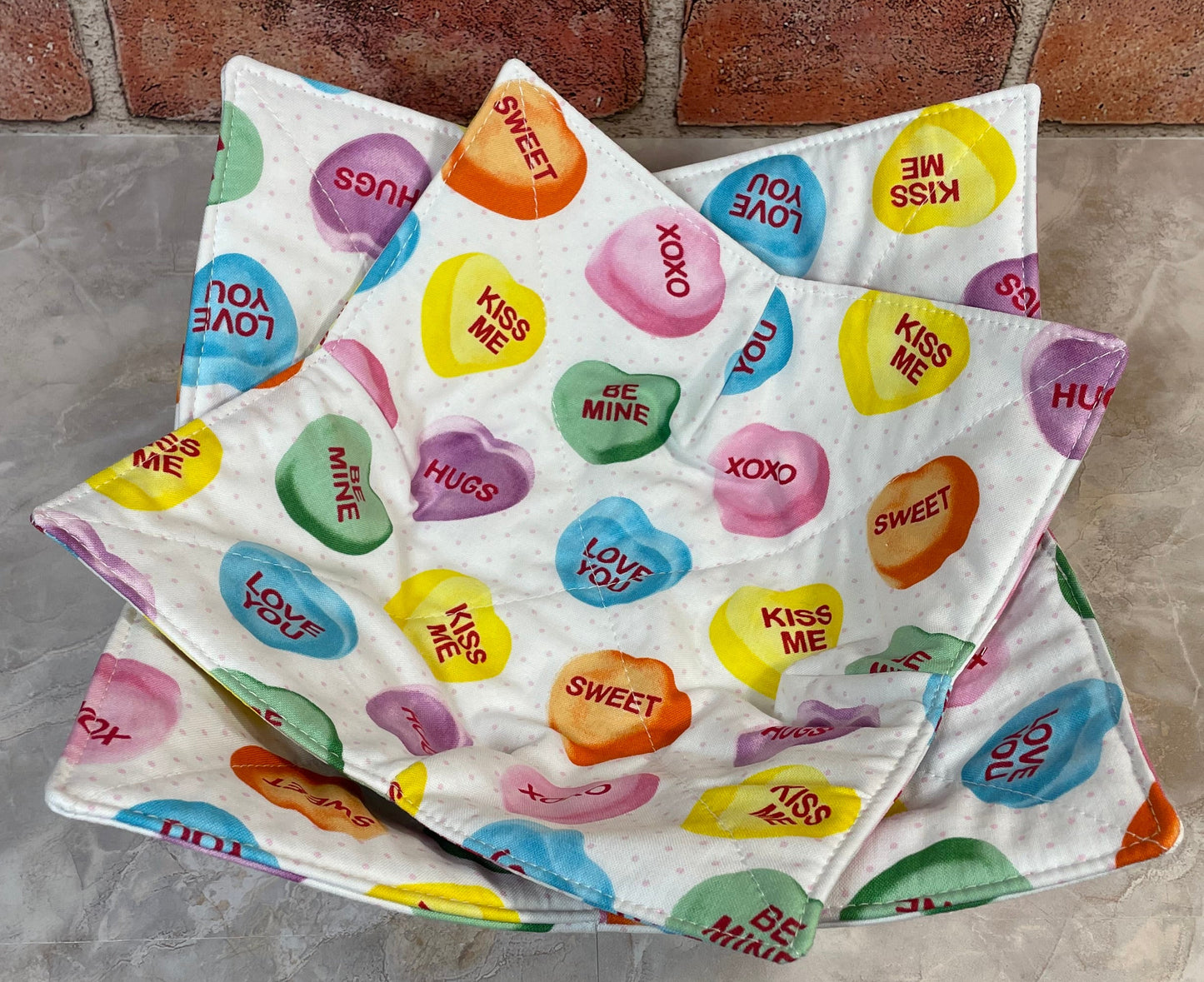 Valentine Candy Hearts Microwave Bowl Cozy