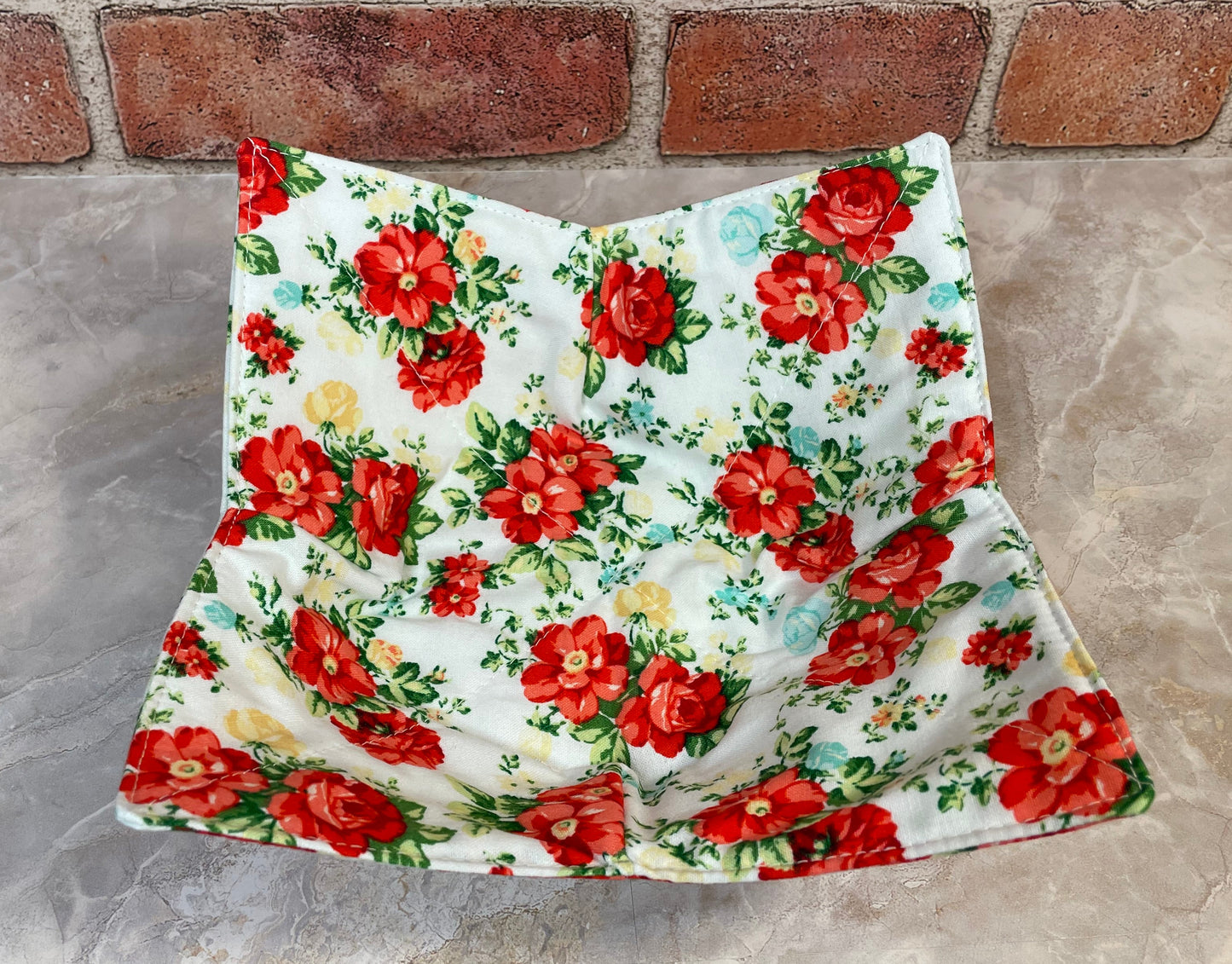 White Red Floral Microwave Bowl Cozy