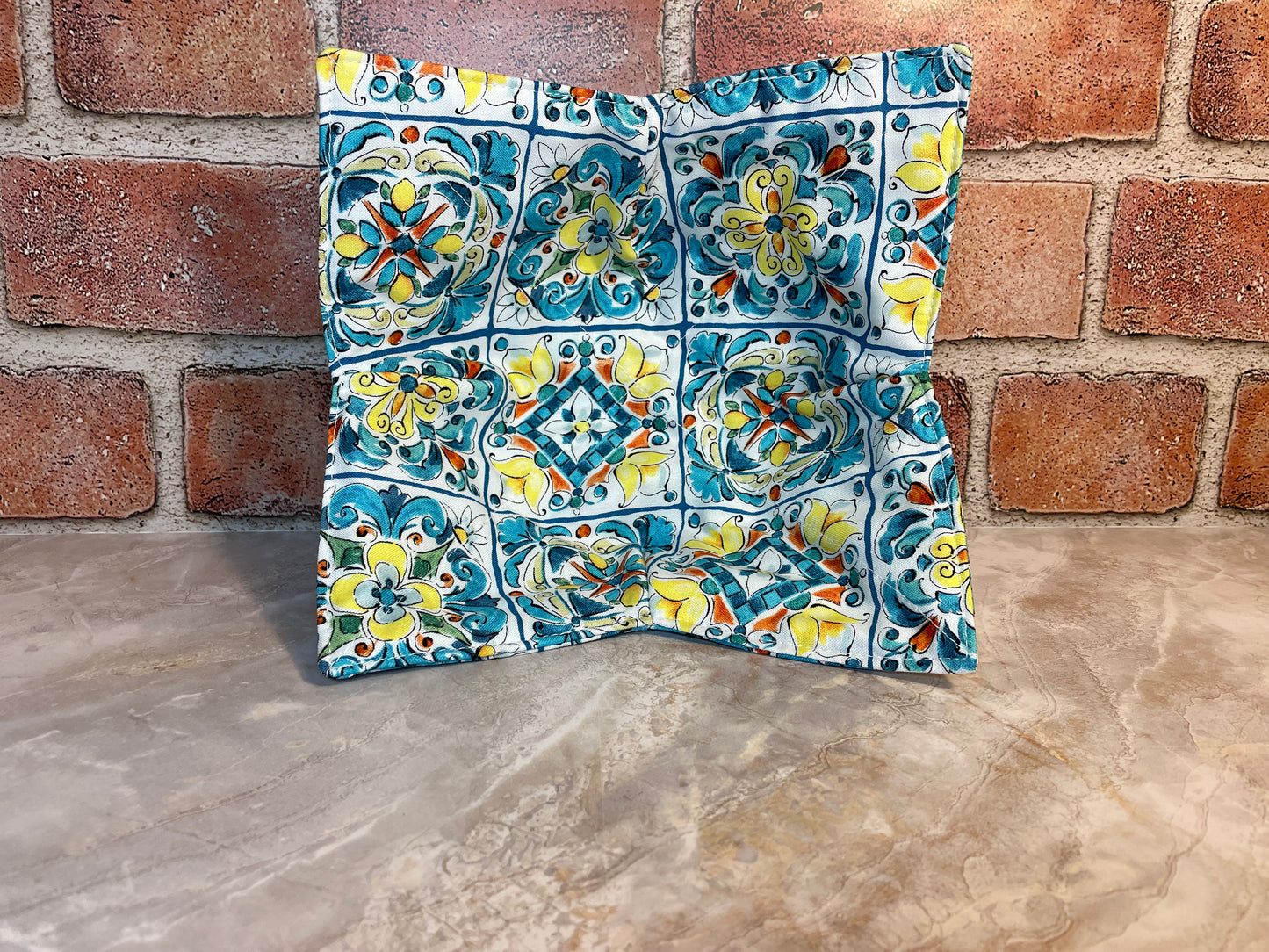 White Blue Yellow Moroccan Style Tile  Microwave Bowl Cozy