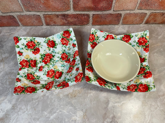 White Red Floral Microwave Bowl Cozy