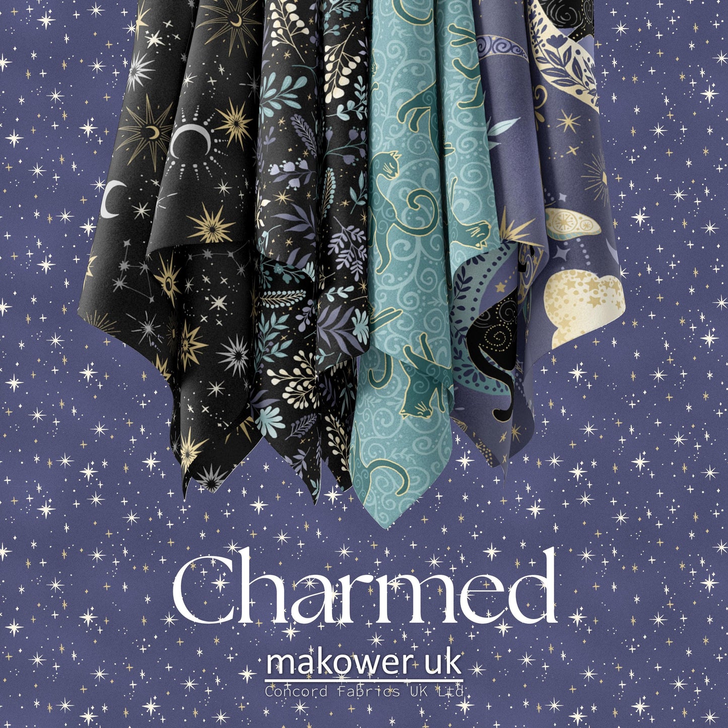 Flora Leaves Teal background Charmed Makower UK