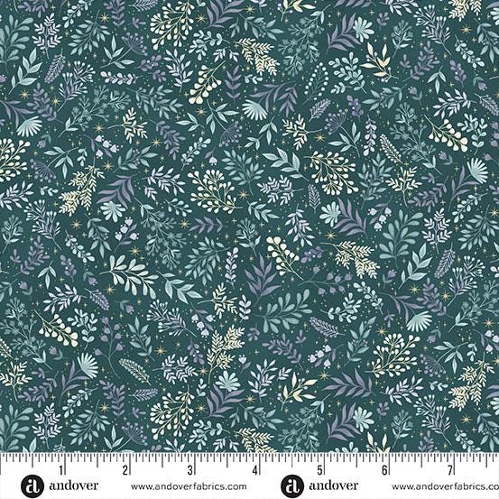 Flora Leaves Teal background Charmed Makower UK